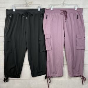 Lot of 2 Soothfeel Capri Pants Womens XL Black & Purple Lightweight Quick Dry
